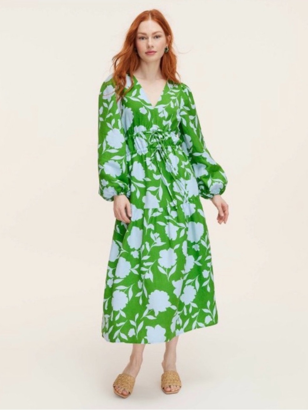 Kate Spade x Target Blue Rose Linen Long Sleeve Maxi Dress